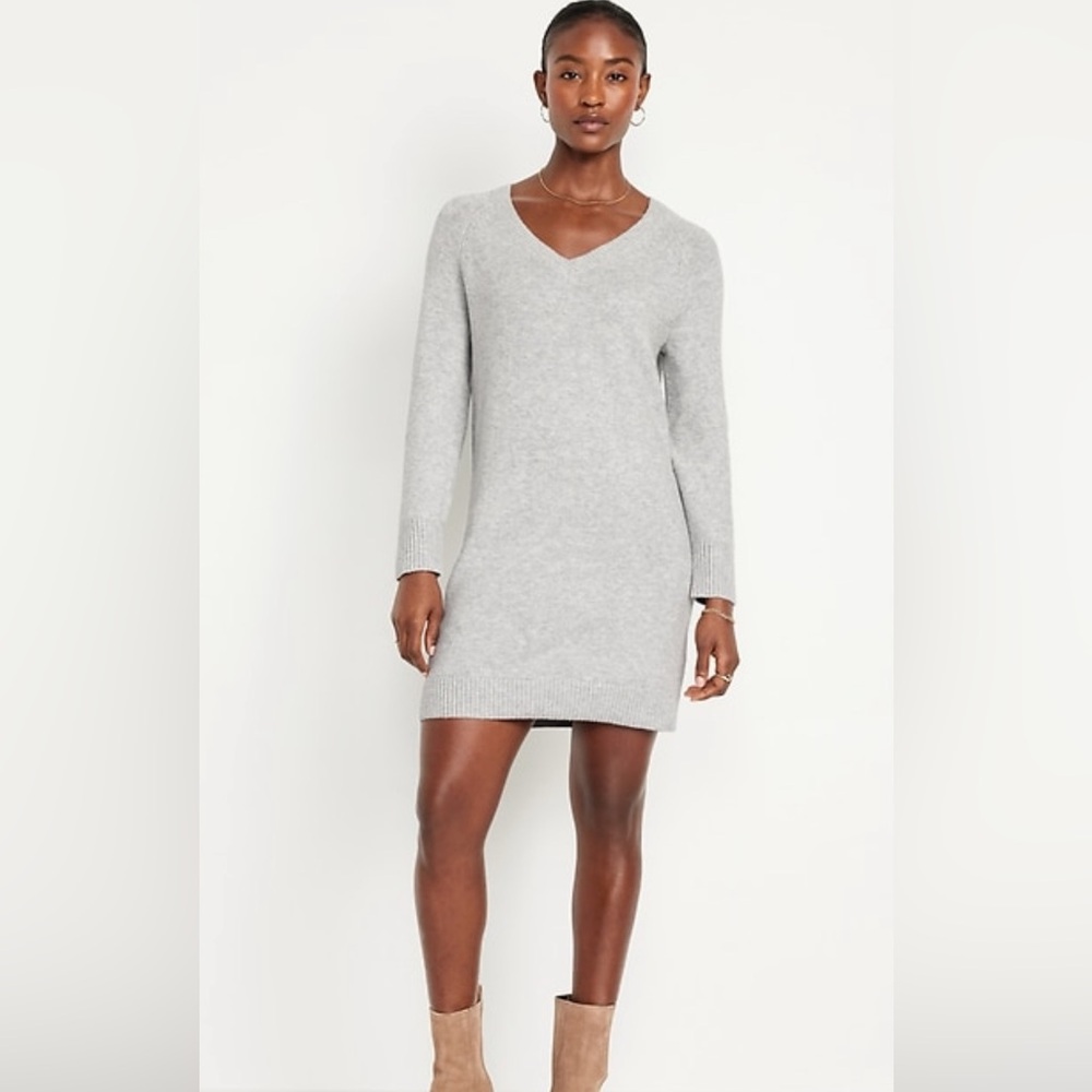 Light Gray Long Sleeve Soft Knit Sweater Dress